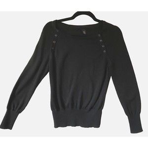 Kenneth Cole Womens Sweater Size M Black Knit Long Sleeve Scoop Neck Button